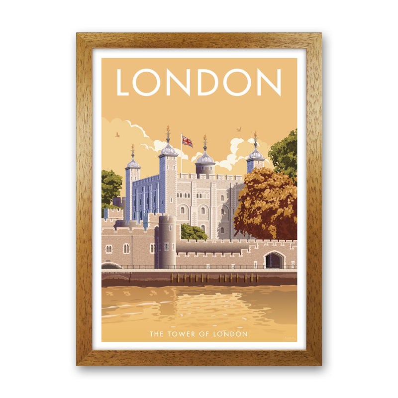 London Tower Travel Art Print by Stephen Millership, Vintage Framed Poster Oak Grain