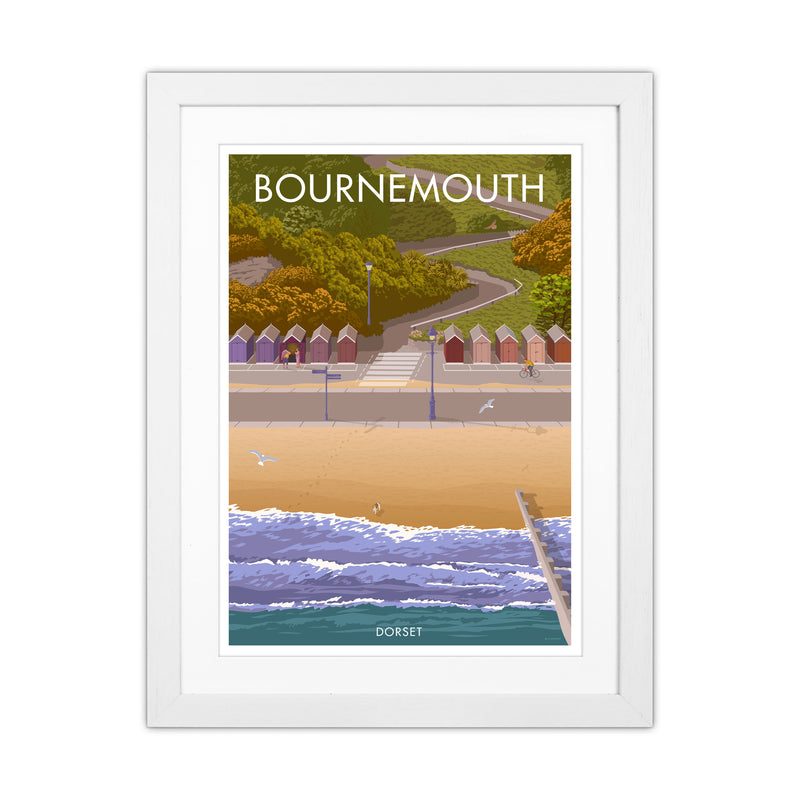 Bournemouth Huts Travel Art Print by Stephen Millership White Grain