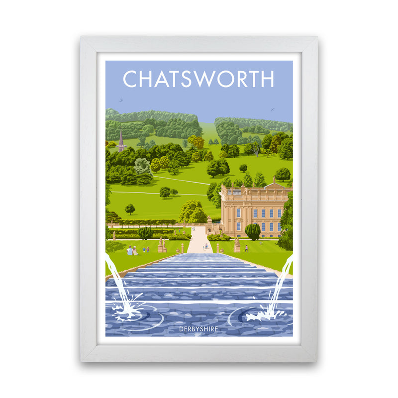 Chatsworth, Derbyshire Framed Art Print by Stephen Millership, Travel Poster White Grain