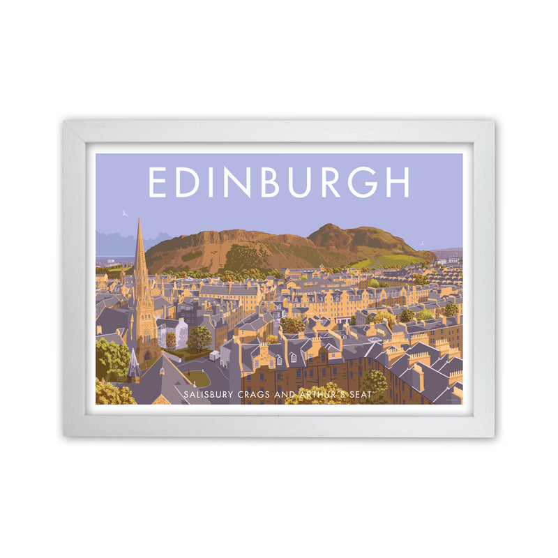 Arthur's Seat Edinburgh Travel Art Print by Stephen Millership, Framed Poster White Grain