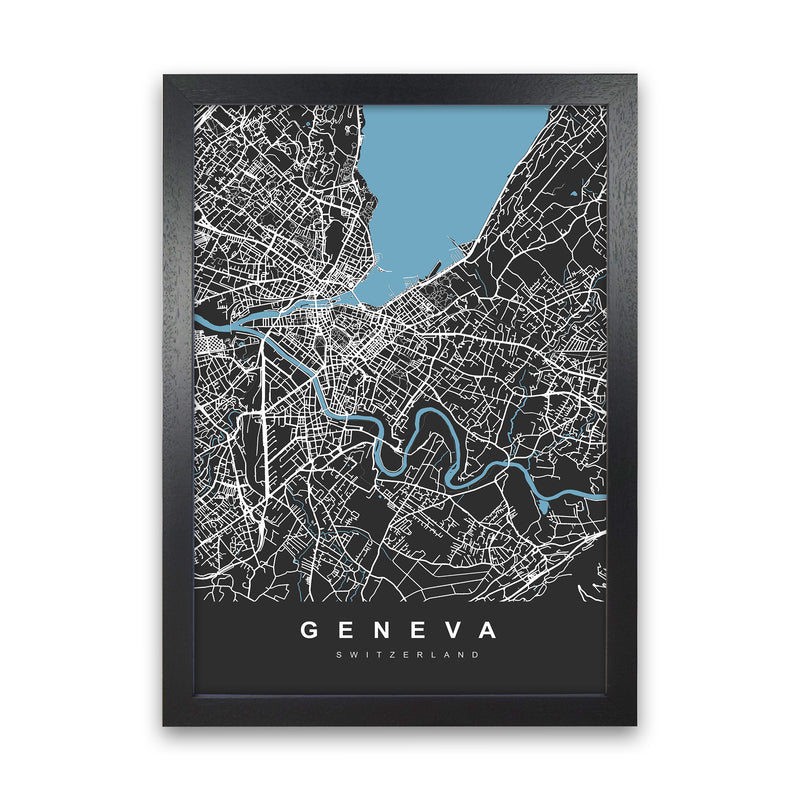 Geneva Art Print by UrbanMaps Black Grain