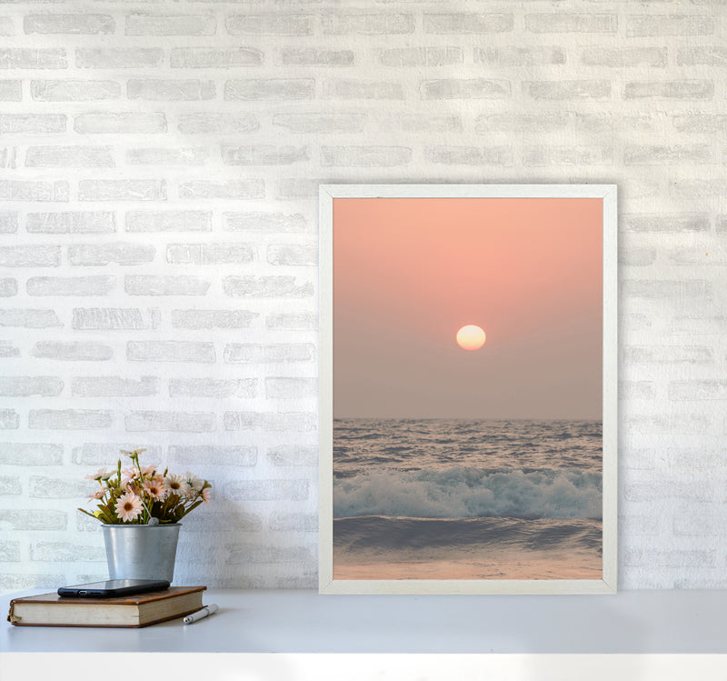 Pink beach sunset Photography Print by Victoria Frost A2 Oak Frame