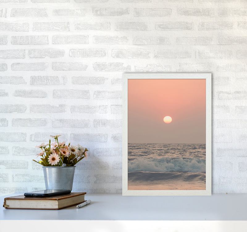 Pink beach sunset Photography Print by Victoria Frost A3 Oak Frame