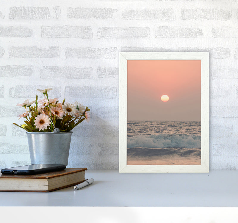 Pink beach sunset Photography Print by Victoria Frost A4 Oak Frame