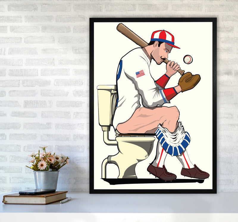 Baseball Player on the Loo by Wyatt9 A1 White Frame