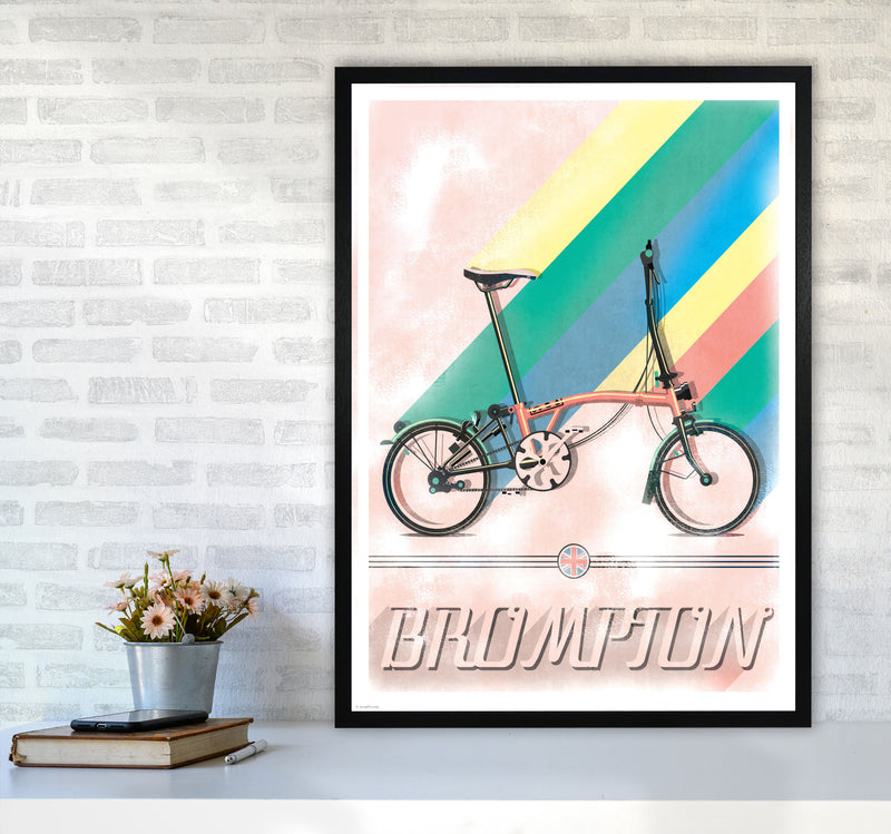 Brompton Vintage Cycling Print by Wyatt9 A1 White Frame
