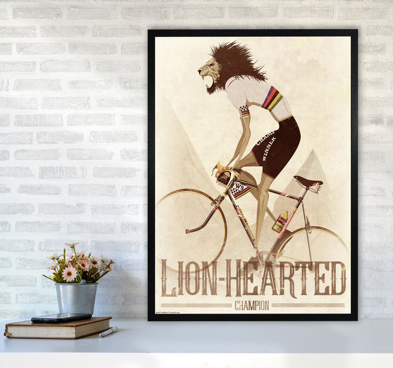 Lion Hearted Cycling Print by Wyatt9 A1 White Frame