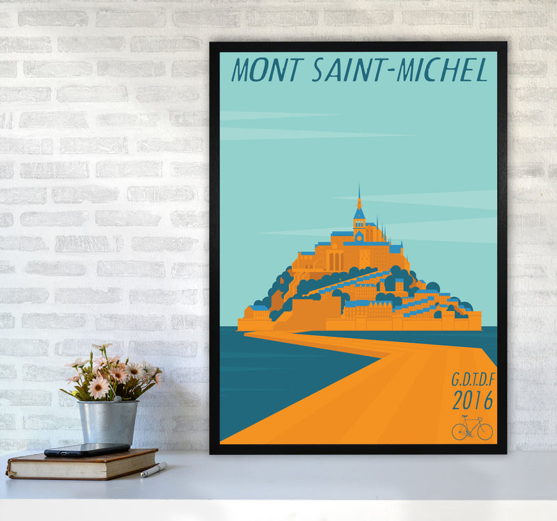 Mont Saint Michel Cycling Print by Wyatt9 A1 White Frame