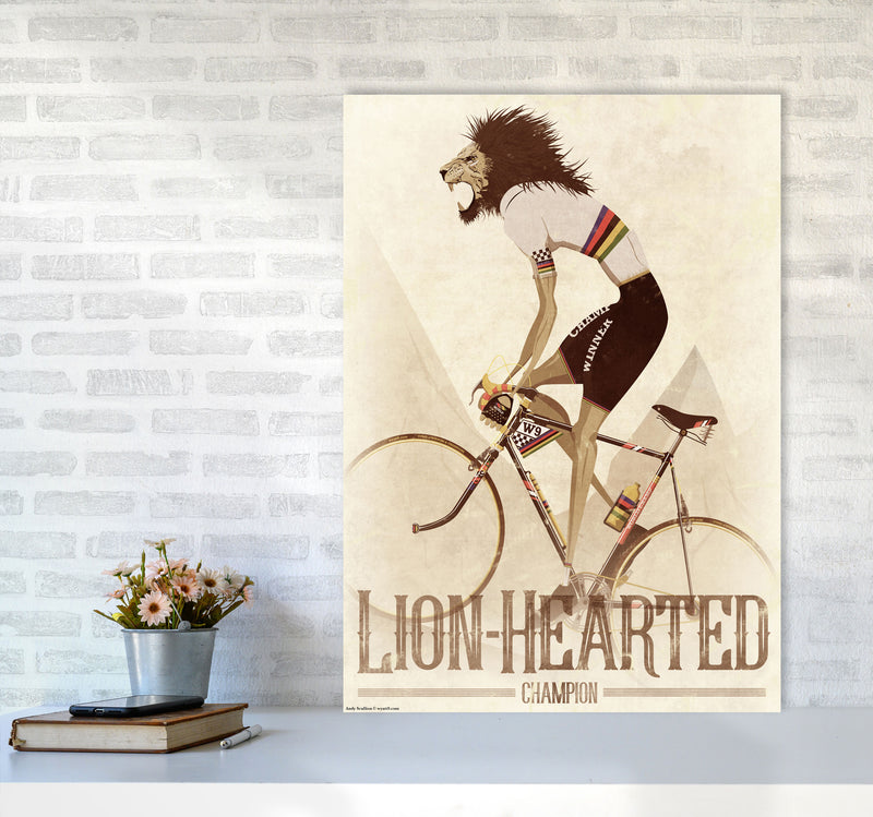 Lion Hearted Cycling Print by Wyatt9 A1 Black Frame