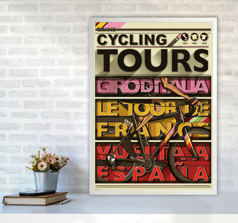 Grand Tours Cycling Print by Wyatt9 A1 Oak Frame