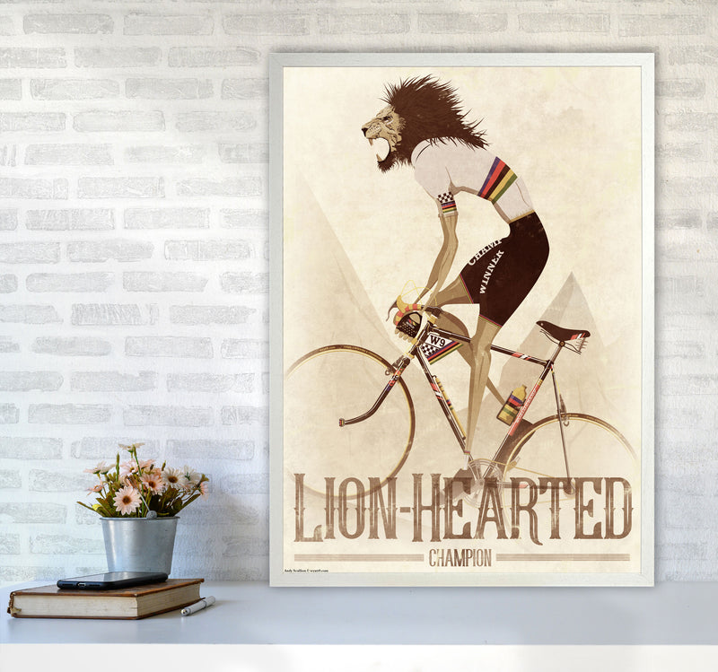 Lion Hearted Cycling Print by Wyatt9 A1 Oak Frame