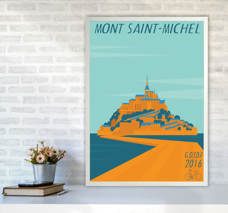 Mont Saint Michel Cycling Print by Wyatt9 A1 Oak Frame