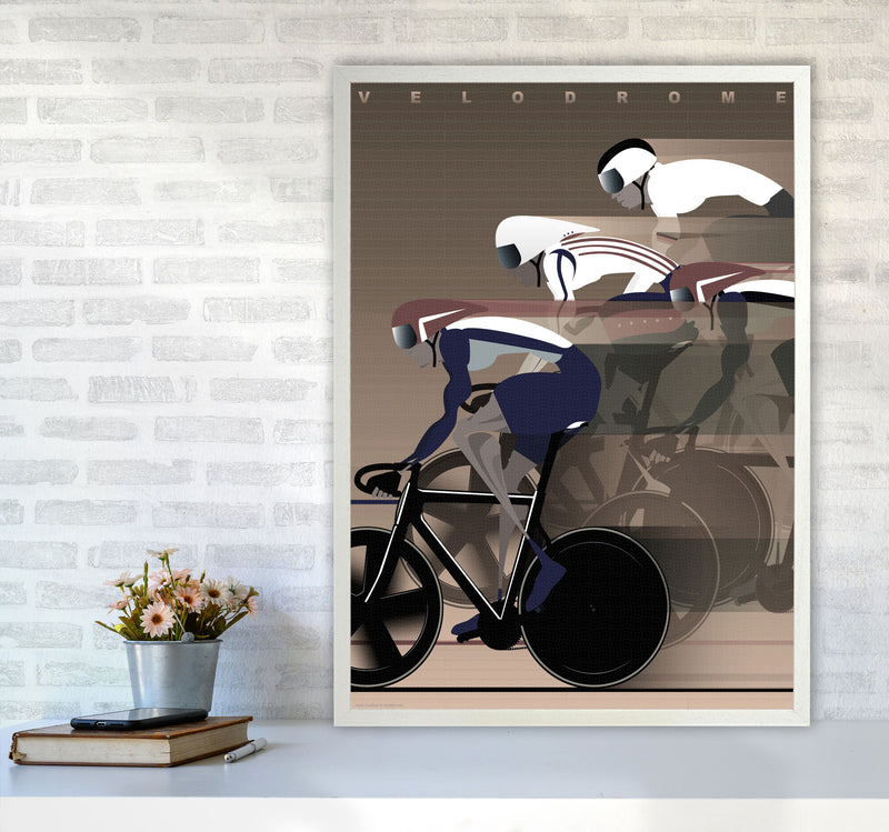 Velo Brown Cycling Print by Wyatt9 A1 Oak Frame