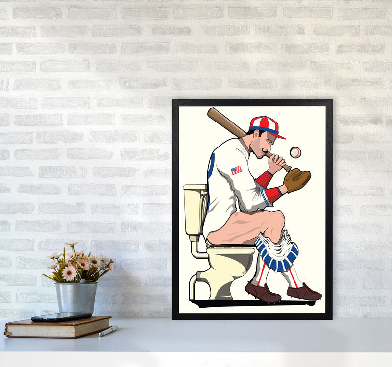 Baseball Player on the Loo by Wyatt9 A2 White Frame