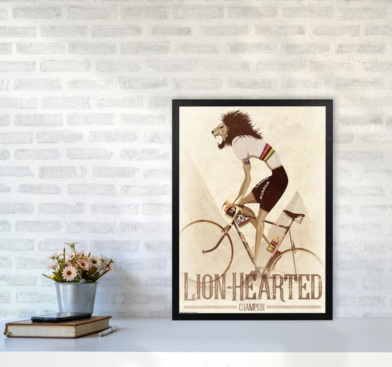 Lion Hearted Cycling Print by Wyatt9 A2 White Frame
