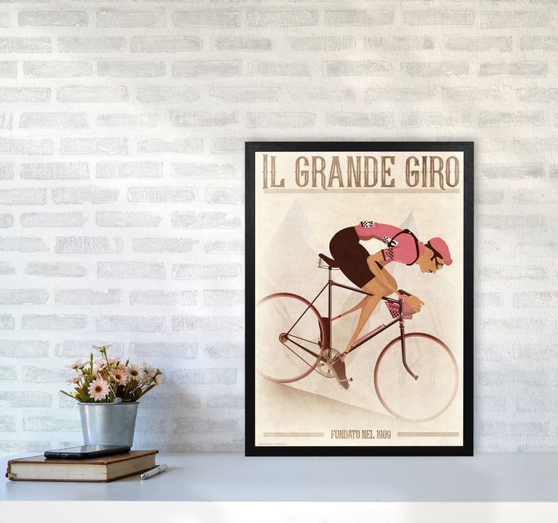 PinkRetro Cycling Print by Wyatt9 A2 White Frame