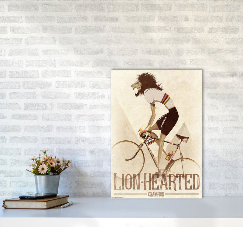 Lion Hearted Cycling Print by Wyatt9 A2 Black Frame