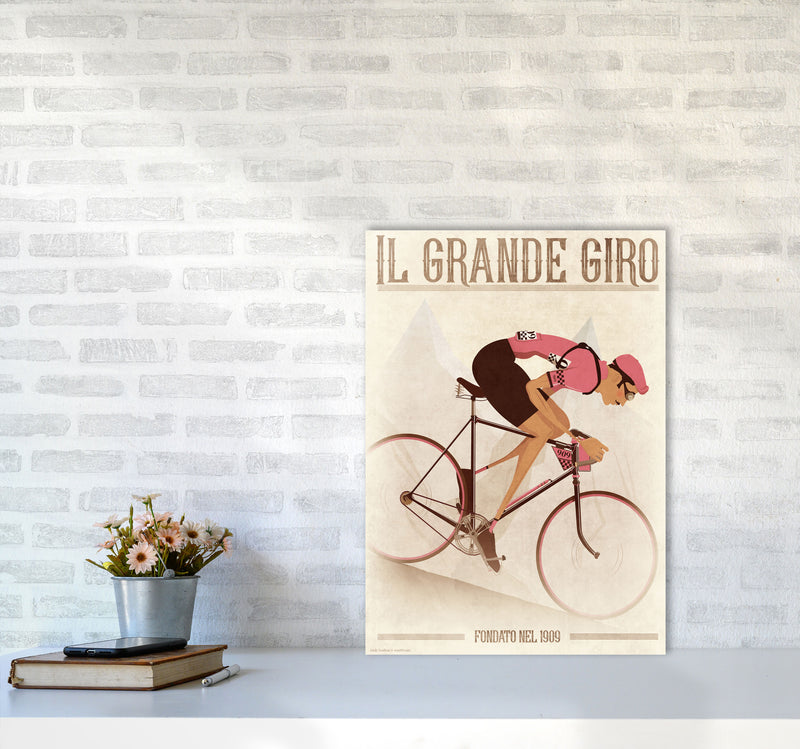 PinkRetro Cycling Print by Wyatt9 A2 Black Frame