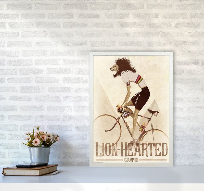 Lion Hearted Cycling Print by Wyatt9 A2 Oak Frame