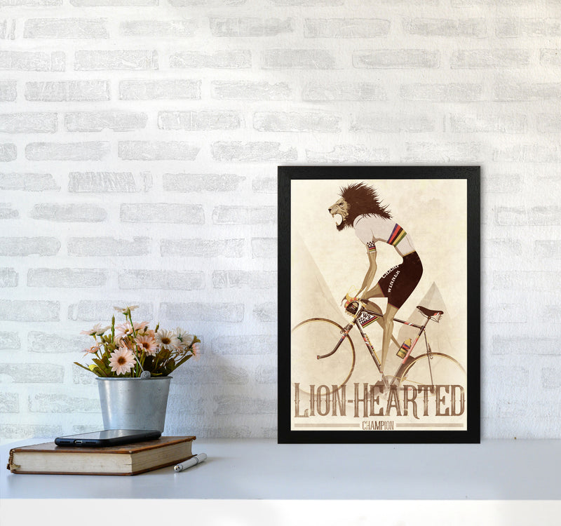 Lion Hearted Cycling Print by Wyatt9 A3 White Frame