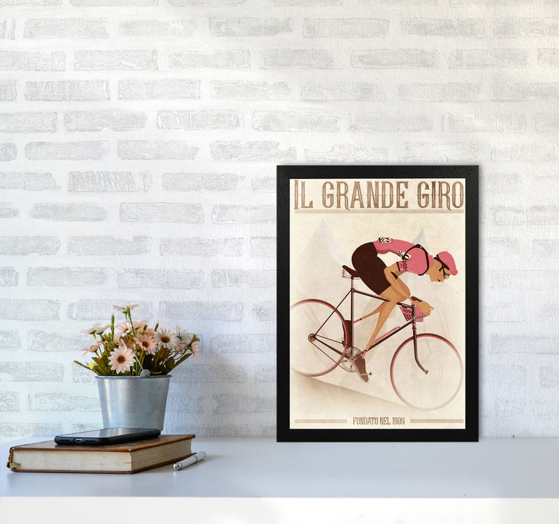 PinkRetro Cycling Print by Wyatt9 A3 White Frame