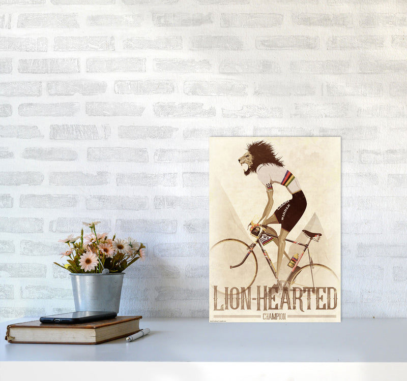 Lion Hearted Cycling Print by Wyatt9 A3 Black Frame