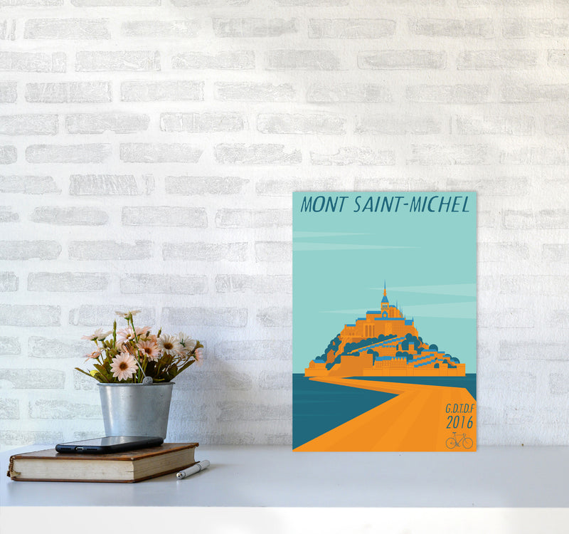 Mont Saint Michel Cycling Print by Wyatt9 A3 Black Frame