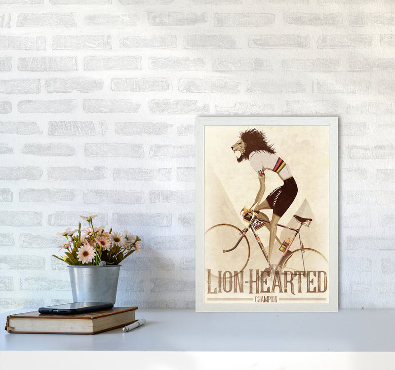 Lion Hearted Cycling Print by Wyatt9 A3 Oak Frame