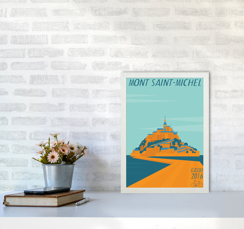Mont Saint Michel Cycling Print by Wyatt9 A3 Oak Frame