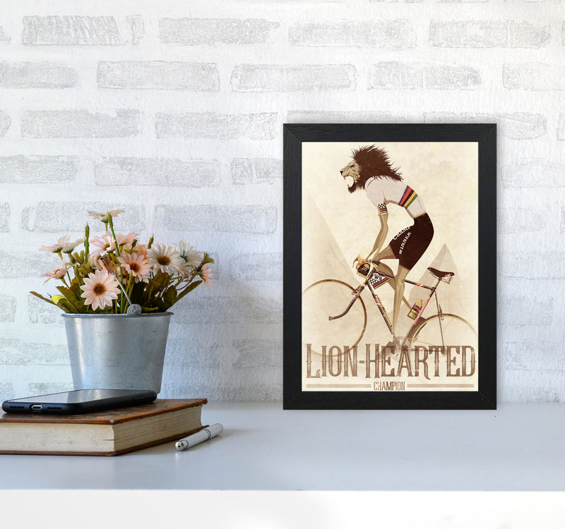 Lion Hearted Cycling Print by Wyatt9 A4 White Frame