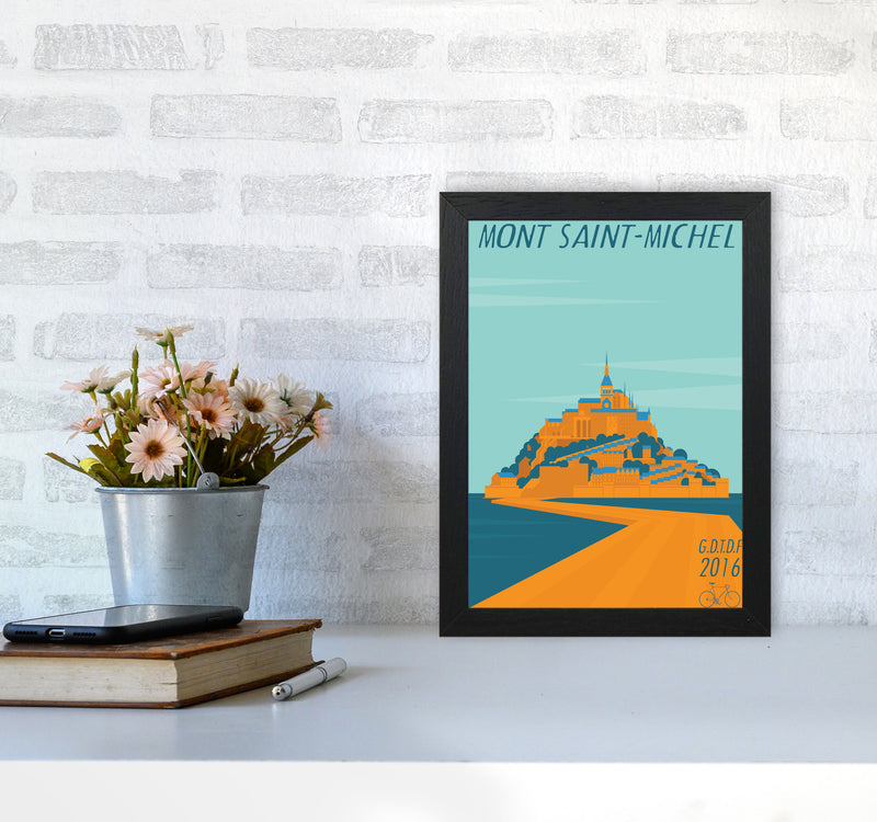 Mont Saint Michel Cycling Print by Wyatt9 A4 White Frame