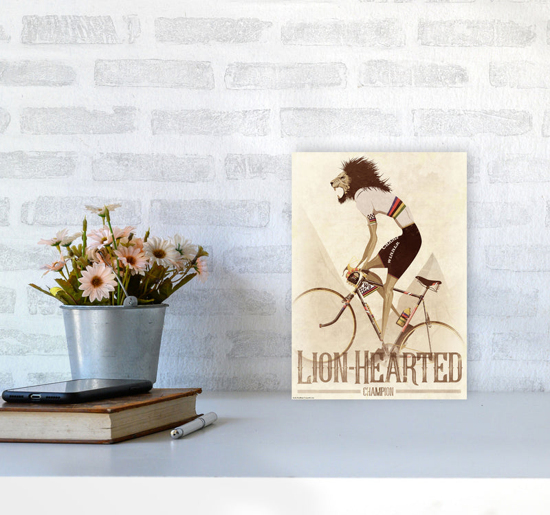 Lion Hearted Cycling Print by Wyatt9 A4 Black Frame