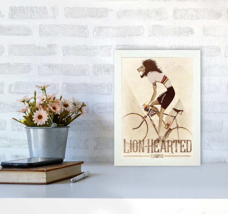 Lion Hearted Cycling Print by Wyatt9 A4 Oak Frame