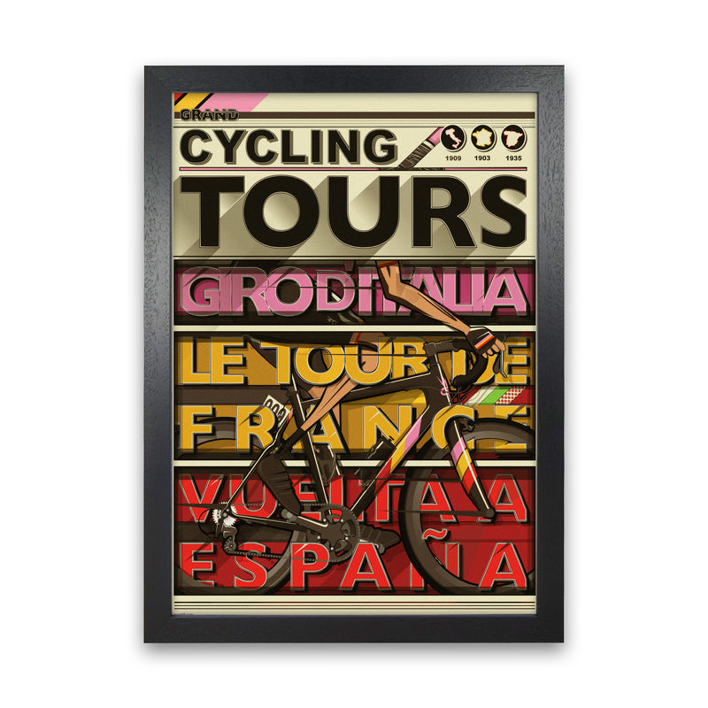 Grand Tours Cycling Print by Wyatt9 Black Grain