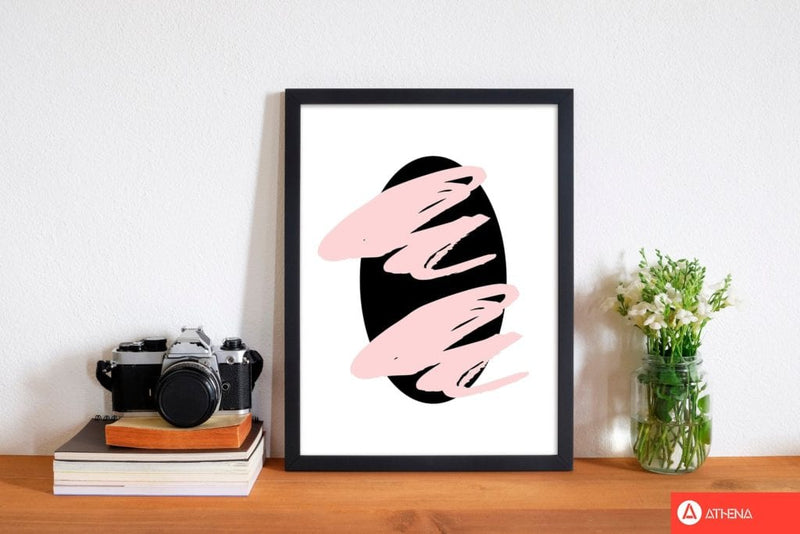 Abstract black oval with pink strokes modern fine art print