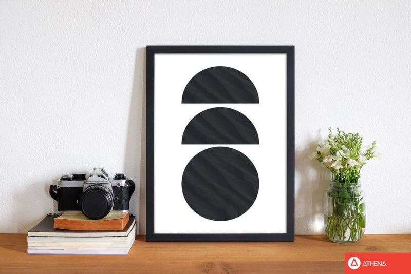 Abstract black textured circles modern fine art print