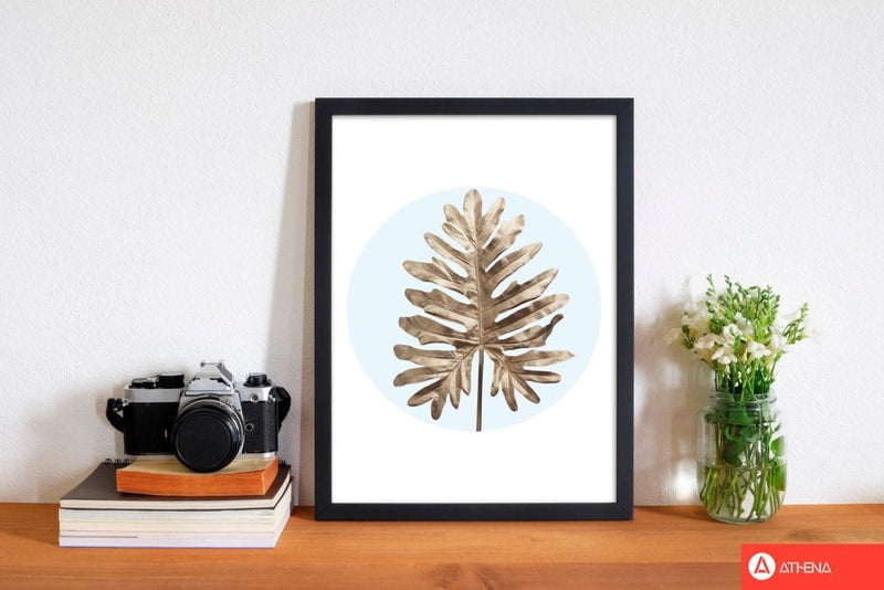 Abstract blue leaf modern fine art print, framed botanical &