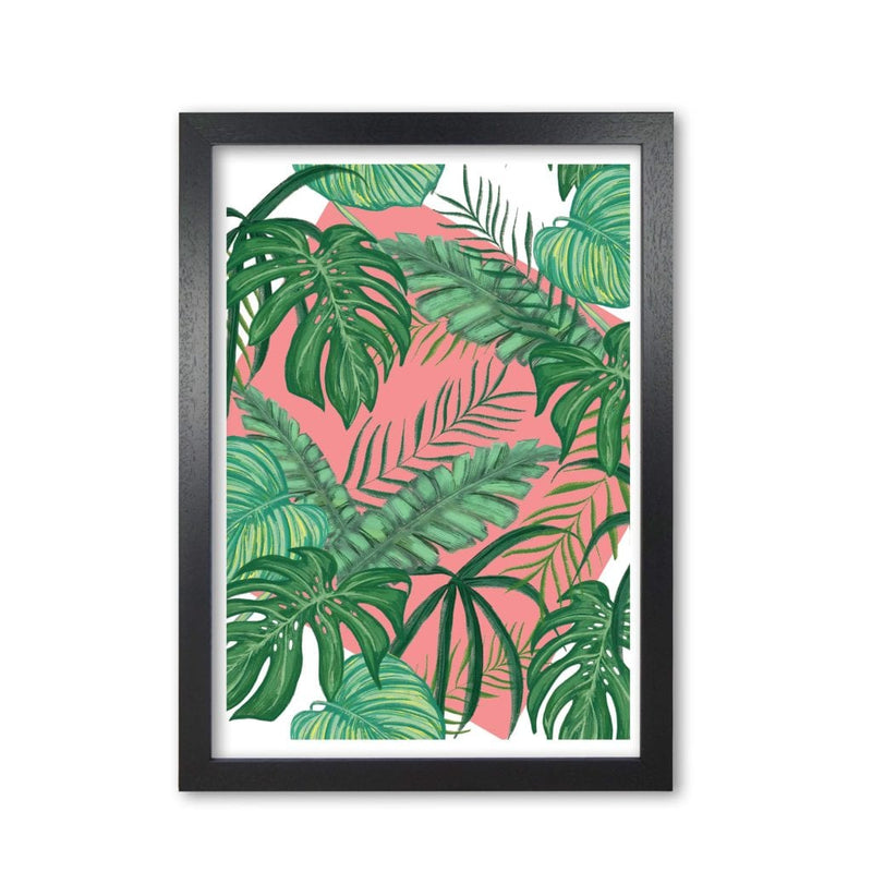 Abstract leaves with pink background modern fine art print, framed botanical &
