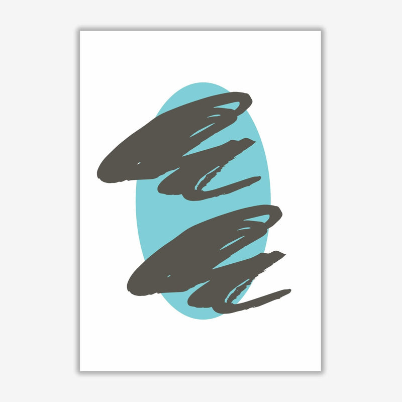 Abstract teal oval with brown strokes modern fine art print