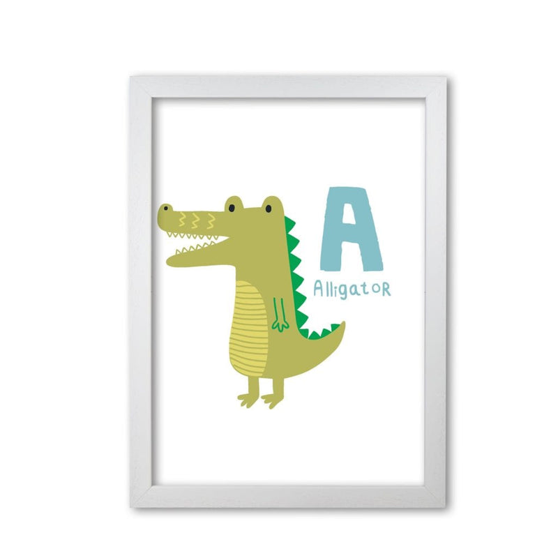 Alphabet animals, a is for alligator modern fine art print, framed childrens nursey wall art poster