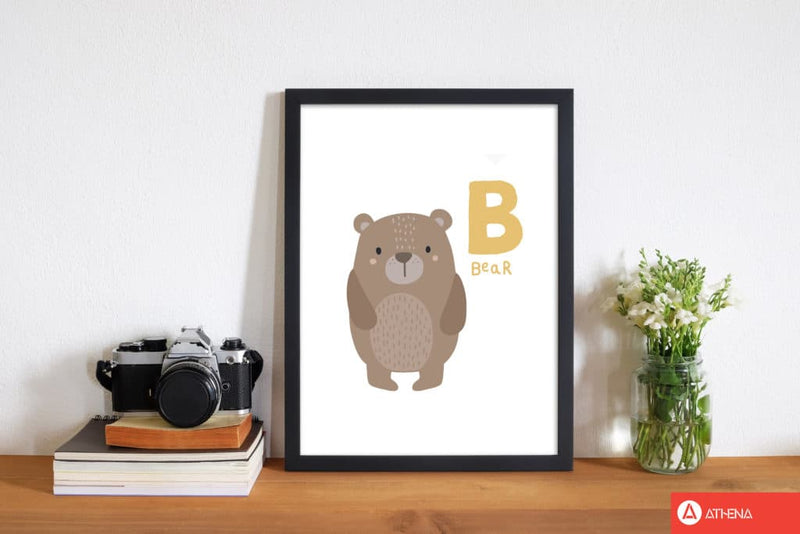 Alphabet animals, b is forbear modern fine art print, framed childrens nursey wall art poster