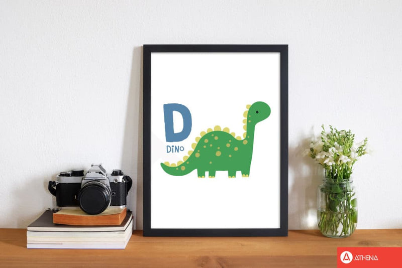 Alphabet animals, d is for dino modern fine art print, framed childrens nursey wall art poster
