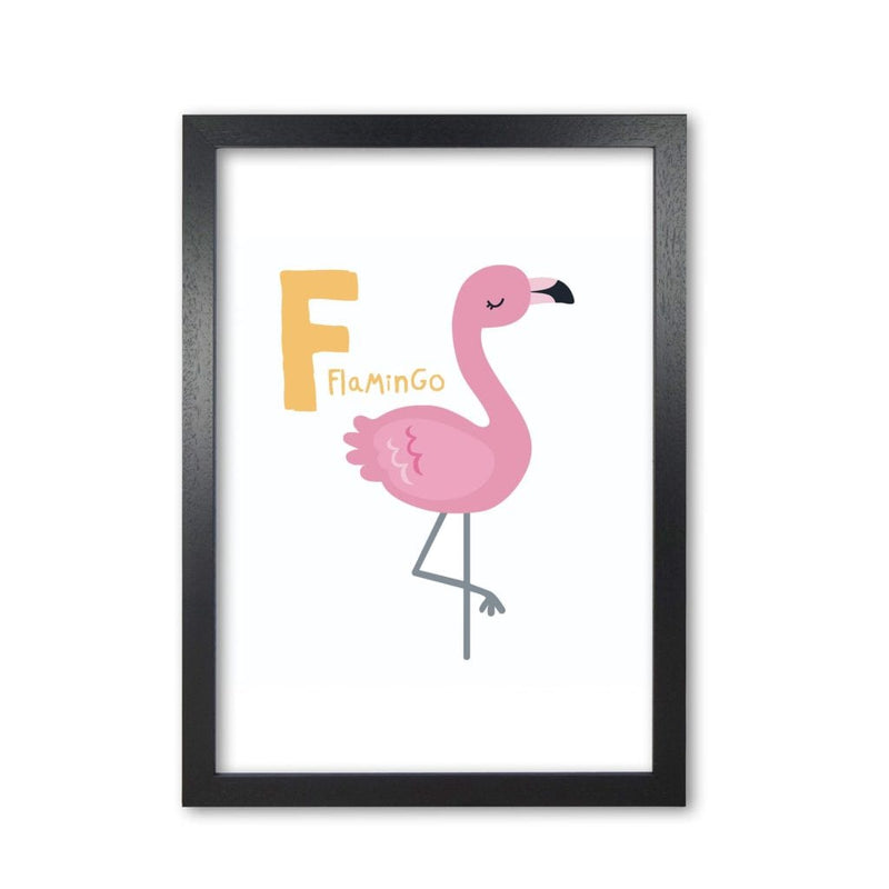 Alphabet animals, f is for flamingo modern fine art print, framed childrens nursey wall art poster