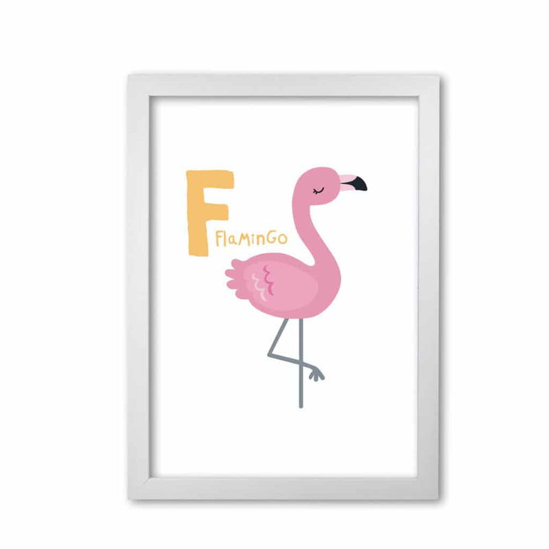 Alphabet animals, f is for flamingo modern fine art print, framed childrens nursey wall art poster