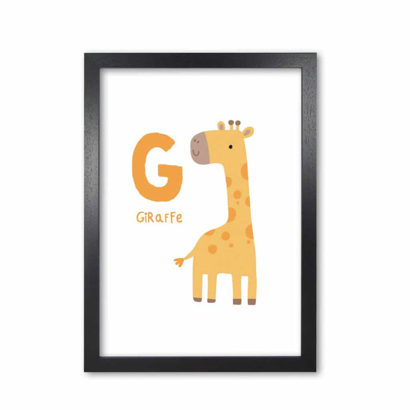 Alphabet animals, g is for giraffe modern fine art print, framed childrens nursey wall art poster