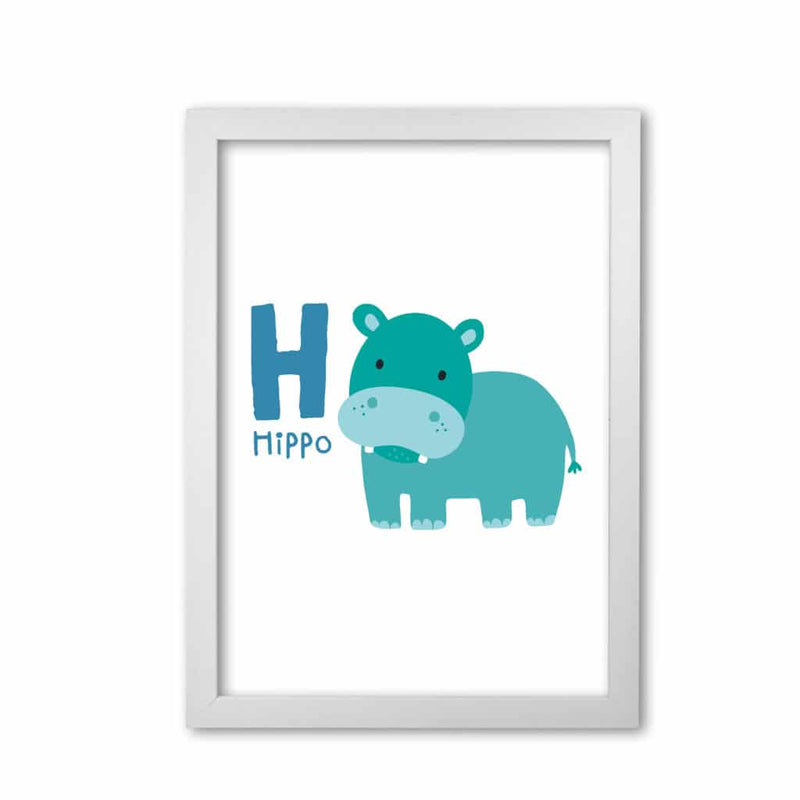 Alphabet animals, h is for hippo modern fine art print, framed childrens nursey wall art poster