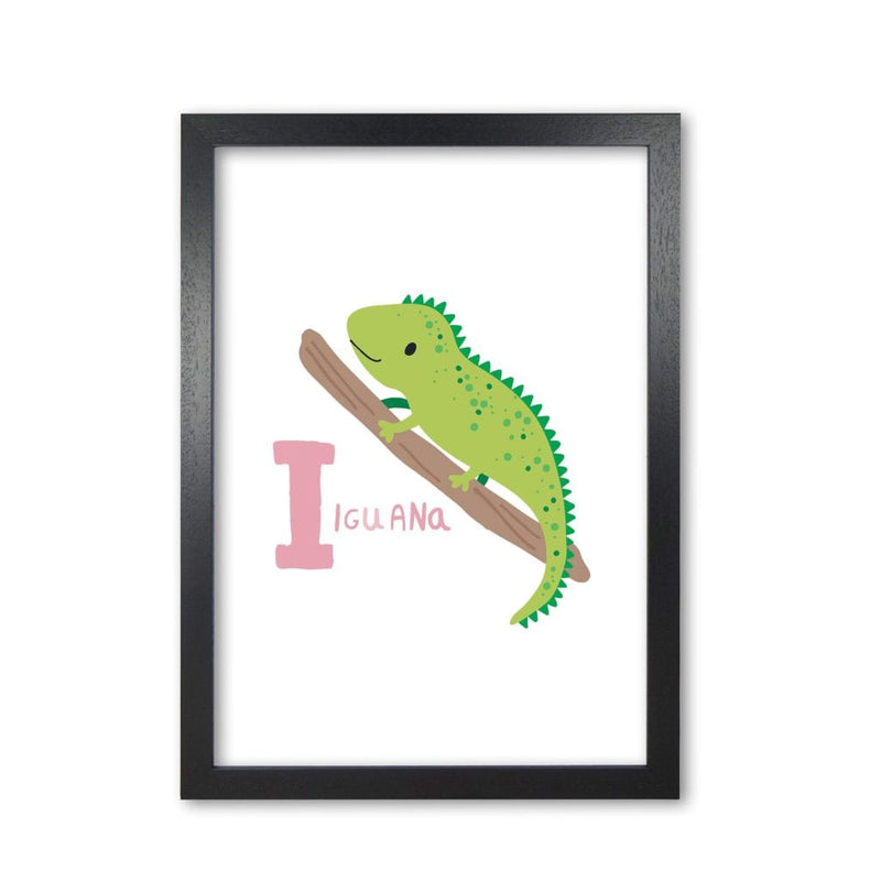 Alphabet animals, i is for iguana modern fine art print, framed childrens nursey wall art poster