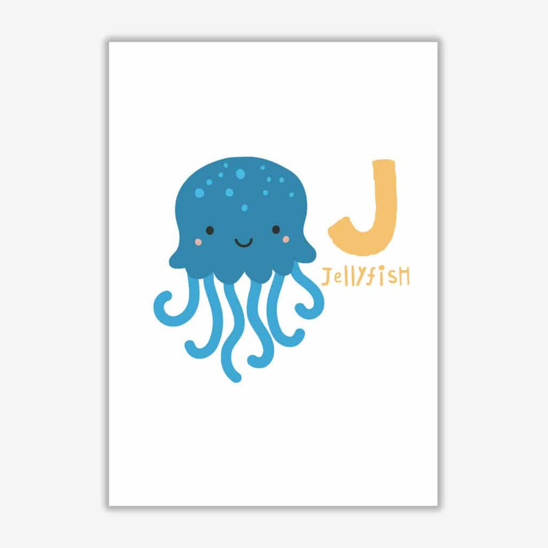 Alphabet animals, j is for jellyfish modern fine art print, framed childrens nursey wall art poster