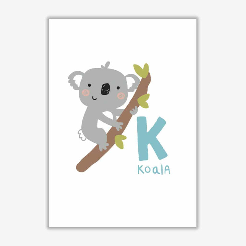 Alphabet animals, k is for koala modern fine art print, framed childrens nursey wall art poster