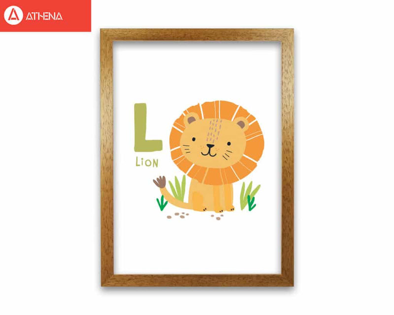 Alphabet animals, l is for lion modern fine art print, framed childrens nursey wall art poster